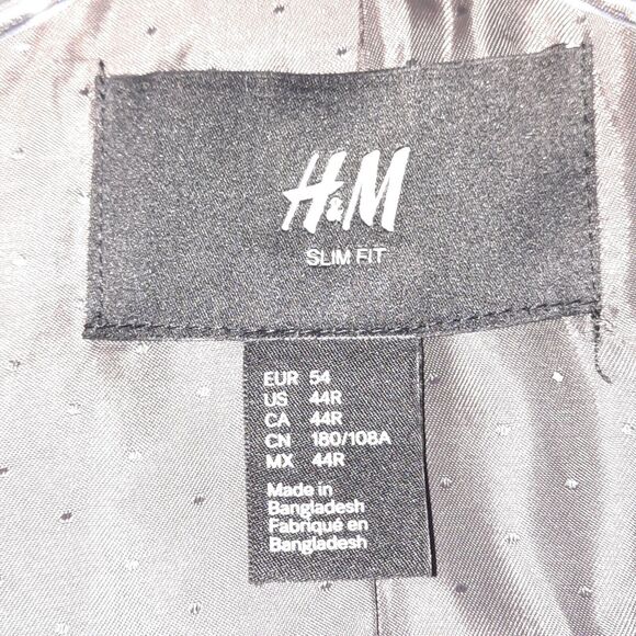 H&M HM  Slim Fit Polyester Blend Sport Coat Blazer Gray Single Breasted Size 44R - Picture 3 of 5